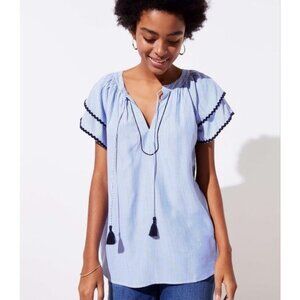 Loft Striped layered cuff tassel top Size M